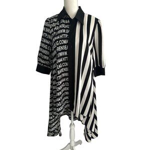 WHY Black White Striped Tunic Dress Size M NEW with tags